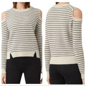 All Saints wool mull jumper cold shoulder pullover striped long sleeve sweater